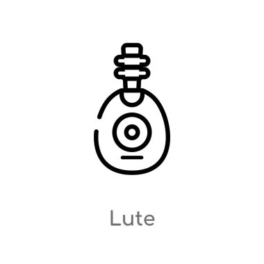 Anahat Lute vektör simgesi. basit çizgi eleman illüstrasyon izole müzik kavramı siyah. Beyaz arka planda düzenlenebilir vektör kontur Lute simgesi