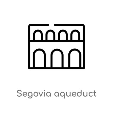 Anahat Segovia Su kemeri vektör simgesi. basit çizgi eleman illüstrasyon izole sanat kavramı. Beyaz arka planda düzenlenebilir vektör kontur Segovia Su kemeri simgesi