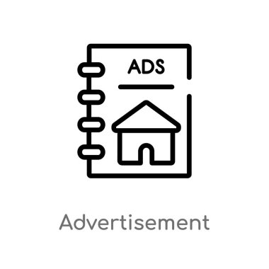 Anahat reklam vektör simgesi. basit çizgi eleman illüstrasyon izole gayrimenkul kavramı. Beyaz arka planda düzenlenebilir vektör kontur reklam simgesi