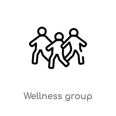 Anahat sağlıklı yaşam grubu vektör simgesi. basit eleman illüstrasyon izole insan kavramı siyah. Beyaz arka planda düzenlenebilir vektör kontur sağlıklı yaşam grubu simgesi