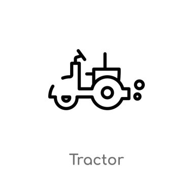 anahat traktör vektör simgesi. tarım kavramından izole siyah basit çizgi elemanı illüstrasyon. beyaz arka planda değiştirilebilir vektör kontur traktör simgesi