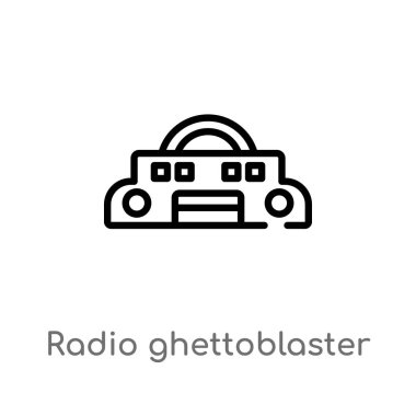 Anahat radyo Ghettoblaster vektör simgesi. basit çizgi eleman illüstrasyon izole müzik kavramı siyah. Beyaz arka planda düzenlenebilir vektör kontur radyo Ghettoblaster simgesi