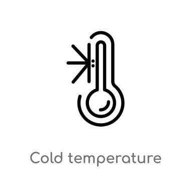 Anahat soğuk sıcaklık vektör simgesi. Basit hat eleman illüstrasyon izole Meteoroloji kavramı siyah. Beyaz arka planda düzenlenebilir vektör kontur soğuk sıcaklık simgesi