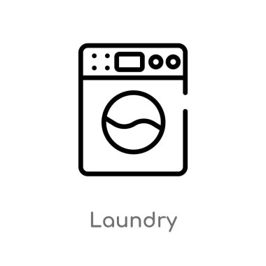 anahat çamaşır vektör simgesi. temizlik kavramından izole siyah basit çizgi elemanı illüstrasyon. beyaz arka plan üzerinde değiştirilebilir vektör kontur çamaşır ikonu