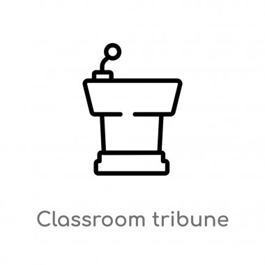 sınıf tribün vektör simgesini anahat. eğitim kavramından izole siyah basit çizgi elemanı illüstrasyon. beyaz arka plan üzerinde değiştirilebilir vektör vuruşu sınıf tribün simgesi