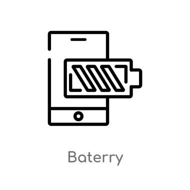 Anahat bataryalı vektör simgesi. basit eleman illüstrasyon izole teknoloji kavramı siyah. Beyaz arka planda düzenlenebilir vektör kontur bataryalı simgesi