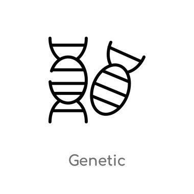genetik vektör simgesini anahat. kimya kavramından izole siyah basit çizgi elemanı illüstrasyon. beyaz arka plan üzerinde değiştirilebilir vektör vuruşu genetik simgesi
