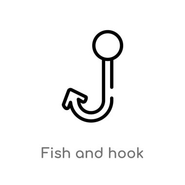Anahat balık ve kanca vektör simgesi. basit eleman illüstrasyon izole çizgi siyah kavramı yaz. Beyaz arka planda düzenlenebilir vektör kontur balık ve kanca simgesi