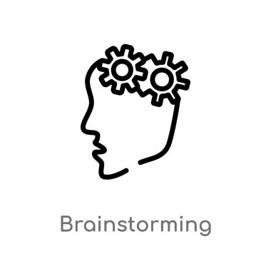 Anahat beyin fırtınası vektör simgesi. basit izole eleman arayüz kavramı vektör siyah. Beyaz arka planda düzenlenebilir vektör kontur beyin fırtınası simgesi