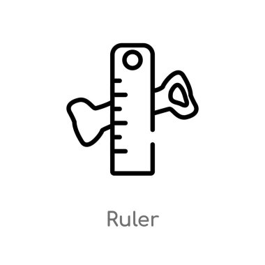 Anahat cetvel vektör simgesi. Basit hat eleman illüstrasyon izole Tarih kavramı siyah. Beyaz arka planda düzenlenebilir vektör kontur cetvel simgesi