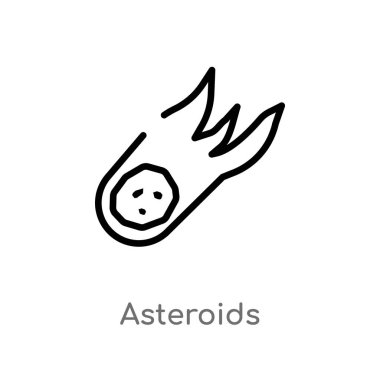 Anahat asteroitler vektör simgesi. basit doğa eleman illüstrasyon izole kavramı siyah. Beyaz arka planda düzenlenebilir vektör kontur asteroitler simgesi