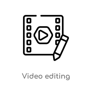 anahat video düzenleme vektör simgesi. eğlence ve arcade kavramından izole siyah basit çizgi elemanı illüstrasyon. beyaz arka planda düzenlenebilir vektör kontur video düzenleme simgesi