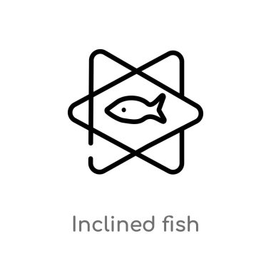 Anahat eğimli balık vektör simgesi. din-2 kavramı izole siyah basit çizgi eleman illüstrasyon. Beyaz arka planda düzenlenebilir vektör kontur eğimli balık simgesi