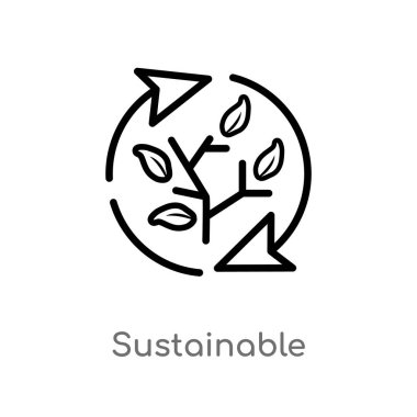 sürdürülebilir vektör simgesini anahat. ekoloji ve çevre kavramından izole siyah basit çizgi elemanı illüstrasyon. beyaz arka plan üzerinde değiştirilebilir vektör vuruşu sürdürülebilir simgesi