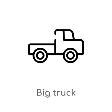Anahat büyük kamyon vektör simgesi. Basit hat eleman illüstrasyon izole mekanik kavramı. Beyaz arka planda düzenlenebilir vektör kontur büyük kamyon simgesi