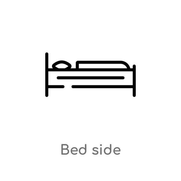 Contorno Cama Lado Vector Icono Aislado Negro Elemento Línea Simple — Vector de stock