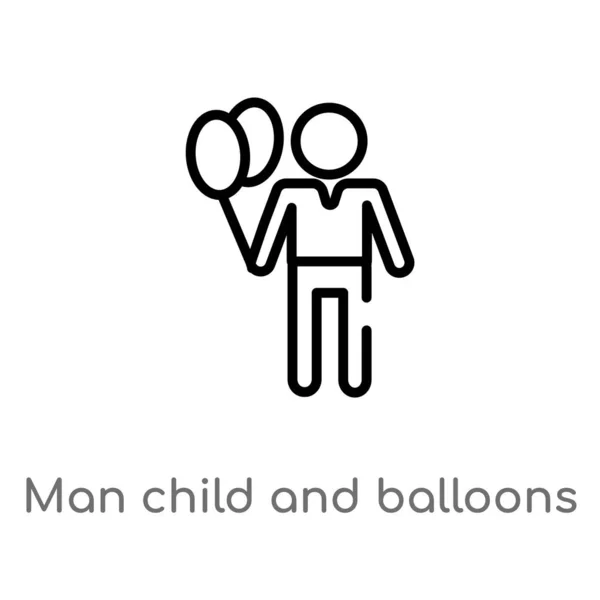 Контурна Чоловіча Дитяча Повітряні Кульки Векторна Іконка Ізольовані Чорні Прості — стоковий вектор