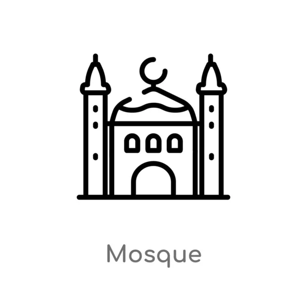 概述清真寺矢量图标 从沙漠概念中分离出黑色简单线元素图示 白色背景上的可编辑矢量描边清真寺图标 — 图库矢量图片