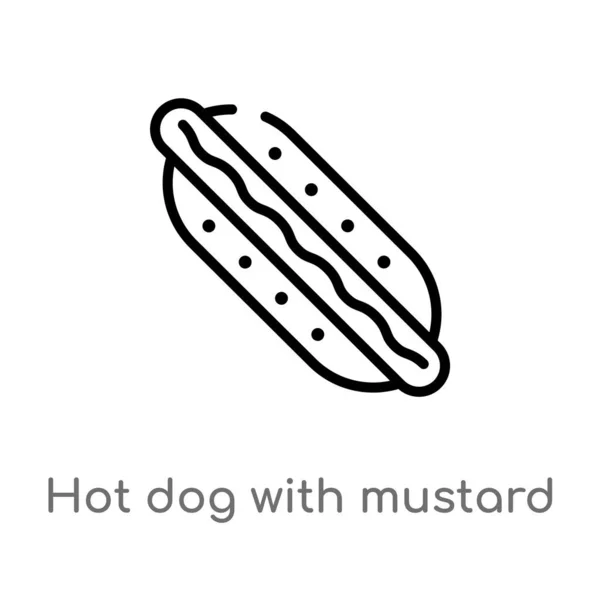 Contour Hot Dog Avec Icône Vectorielle Moutarde Illustration Isolée Élément — Image vectorielle