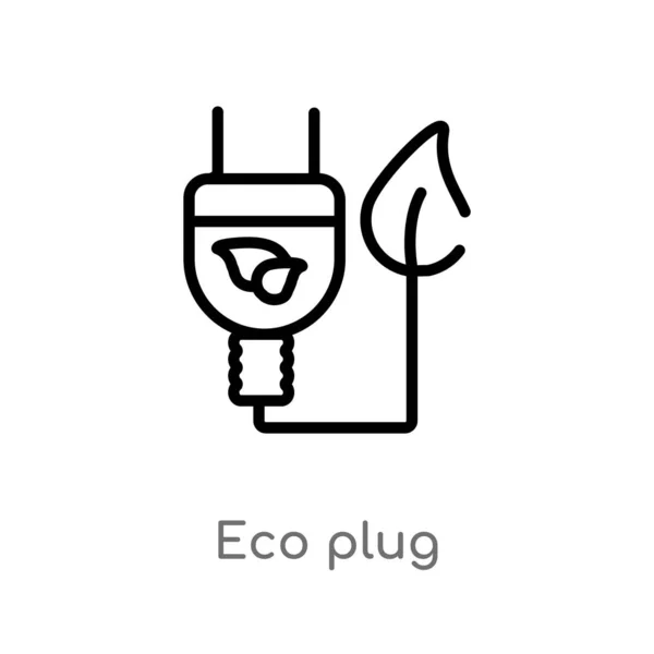 Kontur Eco Plugg Vektor Ikonen Isolerad Svart Enkel Linjeelement Illustration — Stock vektor