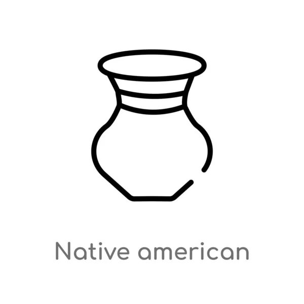 Obrys Původní Americké Vektorové Ikony Samostatná Černá Jednoduchá Čára Ilustrace — Stockový vektor