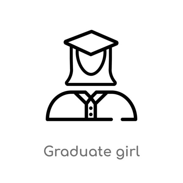 Overzicht Graduate Girl Vector Icon Geïsoleerde Zwarte Eenvoudige Lijn Element — Stockvector