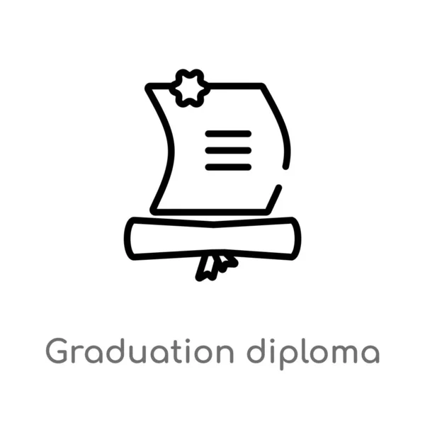 Esquema Diploma Graduación Icono Vectorial Elemento Línea Simple Negro Aislado — Vector de stock