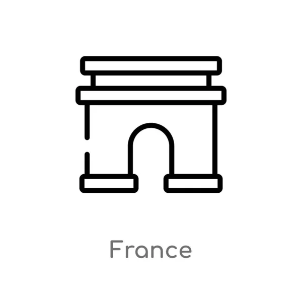 轮廓法国矢量图标 从旅行概念中分离出黑色简单线条元素插图 白色背景上的可编辑矢量笔画法国图标 — 图库矢量图片