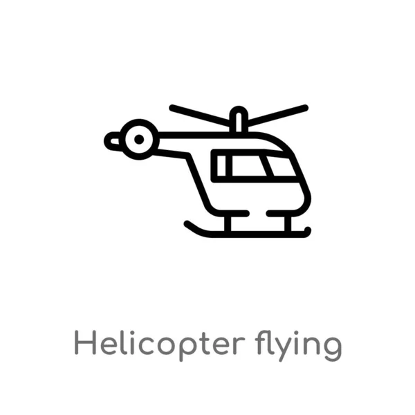 Contorno Helicóptero Volando Icono Vector Elemento Línea Simple Negro Aislado — Archivo Imágenes Vectoriales