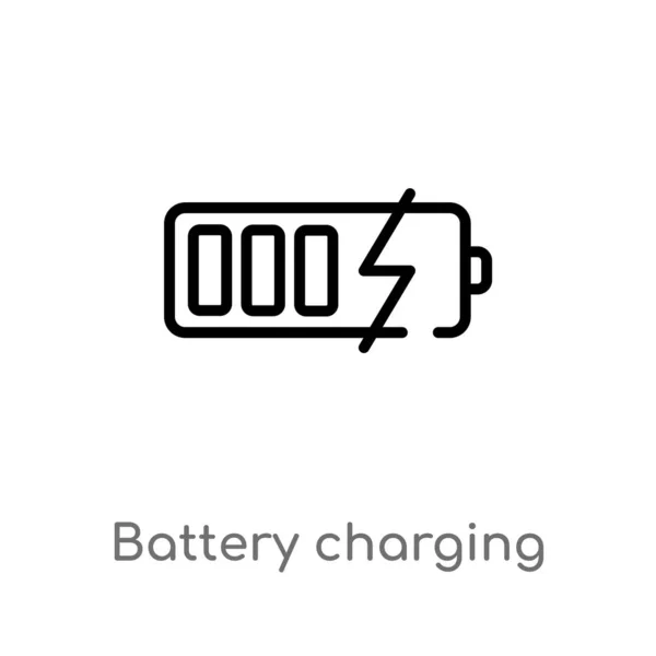 Outline Battery Charging Vector Icon Isolated Black Simple Line Element — Stock Vector