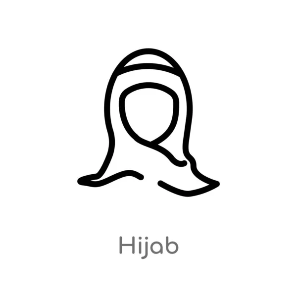 Obrys Vektorové Ikony Hidžábu Izolovaná Černá Jednoduchá Čára Ilustrace Konceptu — Stockový vektor