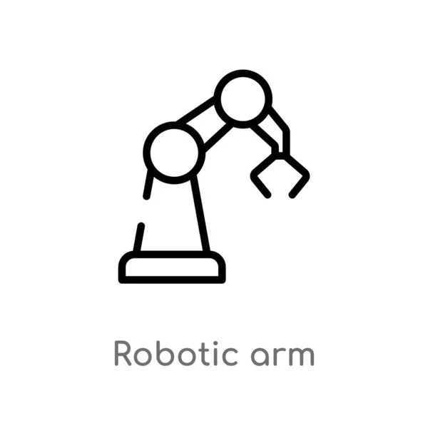 ロボットアームベクトルアイコンの輪郭を描きます 業界のコンセプトから分離された黒のシンプルなライン要素のイラスト 白の背景に編集可能なベクトルストロークロボットアームのアイコン — ストックベクタ