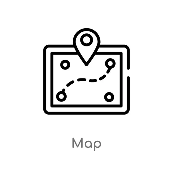 アウトライン マップ ベクトル アイコン キャンプコンセプトから分離された黒のシンプルなライン要素イラスト 白い背景に編集可能なベクトルストロークマップアイコン — ストックベクタ