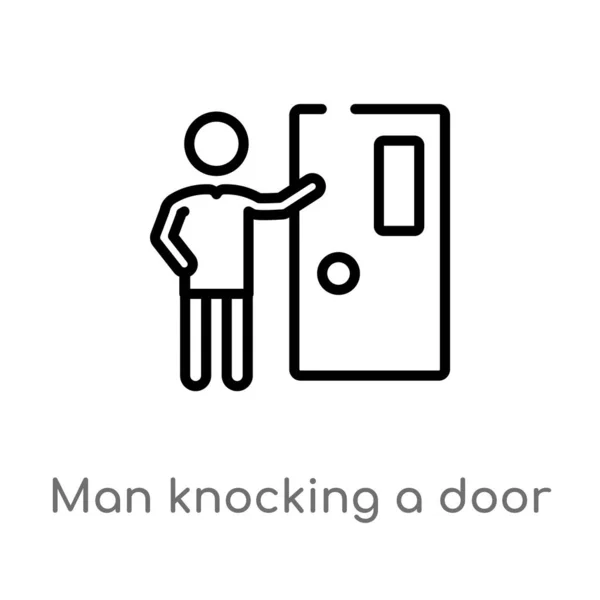 Outline Man Knocking Door Vector Icon Isolated Black Simple Line — Stock Vector