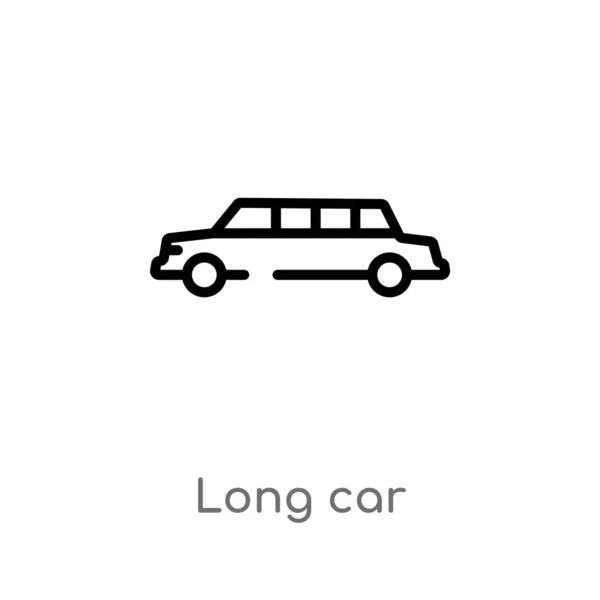 長い車のベクトルアイコンを輪郭を描きます トランスポートの概念から孤立した黒シンプルなライン要素のイラスト 白の背景に編集可能なベクトルストローク長い車のアイコン — ストックベクタ