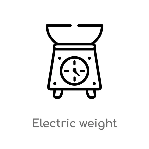 アウトライン電気重量スケールベクトルアイコン ビストロとレストランのコンセプトから分離された黒のシンプルなライン要素のイラスト 白い背景に編集可能なベクトルストローク電気重量スケールアイコン — ストックベクタ
