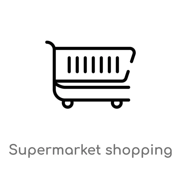 Overzicht Supermarkt Winkelwagen Vector Icoon Geïsoleerde Zwarte Eenvoudige Lijn Element — Stockvector