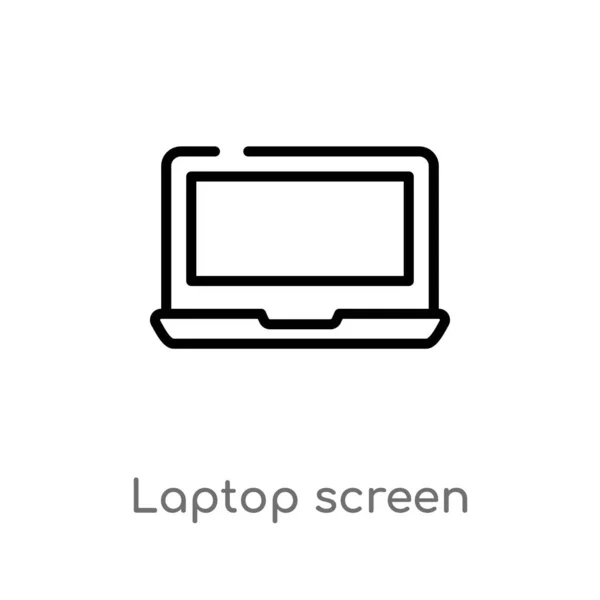 Umriss Laptop Bildschirm Vektor Symbol Isolierte Darstellung Schwarzer Einfacher Linien — Stockvektor