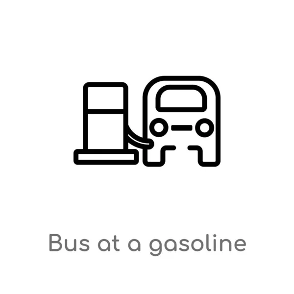 Contorno Autobús Icono Vector Gasolinera Aislado Negro Simple Línea Elemento — Vector de stock
