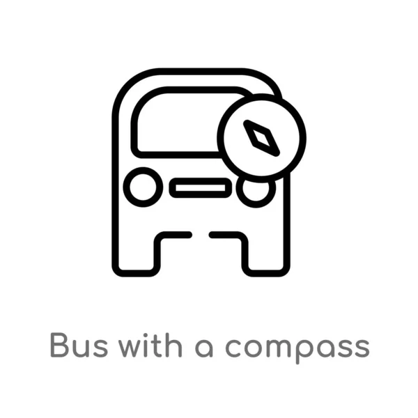 Contorno Bus Con Icono Vector Brújula Aislado Negro Simple Línea — Vector de stock