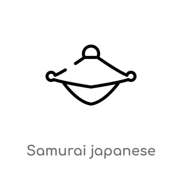 Umriss Samurai Japanischen Hut Vektor Symbol Isolierte Schwarze Einfache Linie — Stockvektor