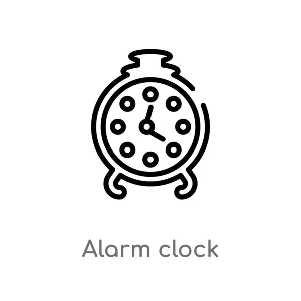 Outline Alarm Clock Vector Icon Isolated Black Simple Line Element — Stock Vector