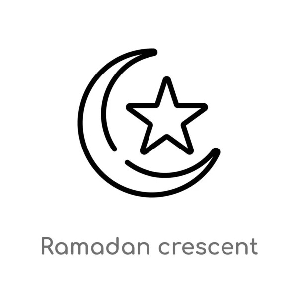 Obrys Ramadánu Půlměsíčku Ikona Vektoru Izolovaná Černá Jednoduchá Čára Ilustrace — Stockový vektor