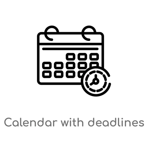Disposition Kalender Med Deadlines Vektor Ikon Isolerade Svarta Enkla Linje — Stock vektor