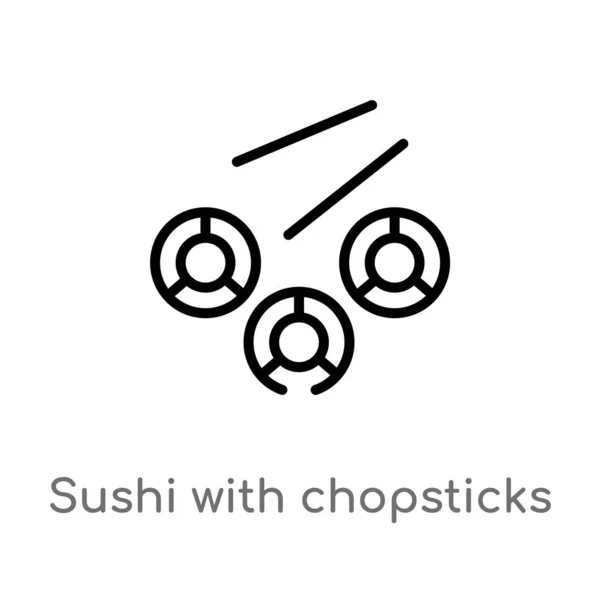 Contorno Sushi Con Palillos Del Icono Del Vector Japón Aislado — Vector de stock