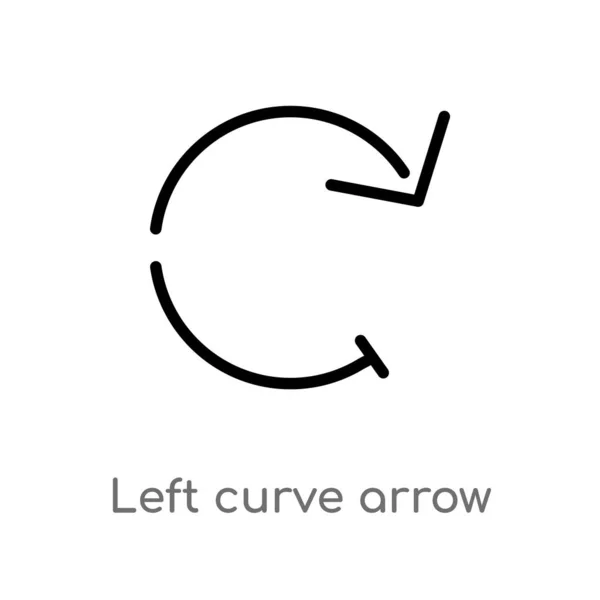 左カーブ矢印ベクトルアイコンの輪郭を描きます 矢印の概念から分離された黒の単純な線要素のイラスト 白い背景に編集可能なベクトルストローク左カーブ矢印アイコン — ストックベクタ