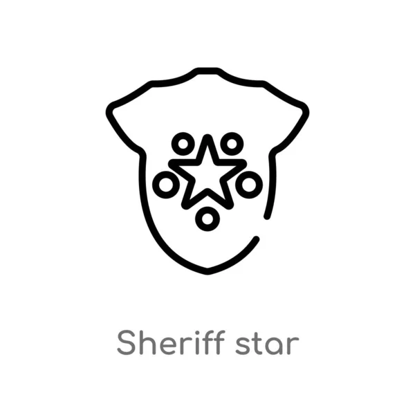 Esquema Icono Del Vector Estrella Sheriff Aislado Negro Simple Línea — Vector de stock