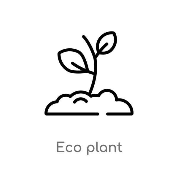 Contorno Icono Vector Planta Ecológica Elemento Línea Simple Negro Aislado — Vector de stock