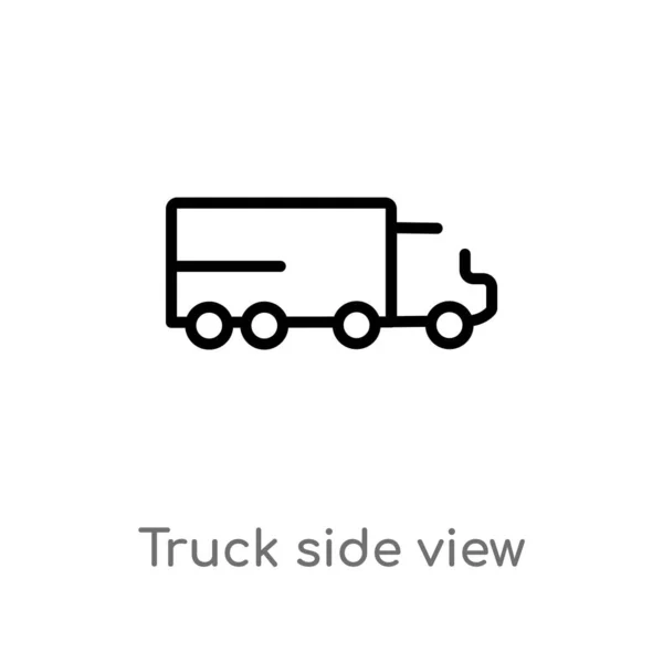 Ikona Wektorowa Widoku Bocznego Ciężarówki Białym Tle Prosty Element Linii — Wektor stockowy