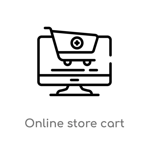 Umreißen Online Shop Warenkorb Vektor Symbol Vereinzelte Schwarze Einfache Linie — Stockvektor